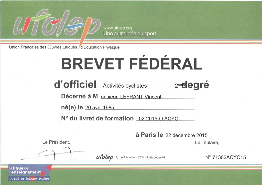 Diplome-Brevet_Federal_2-Activites_cyclistes-UFOLEP